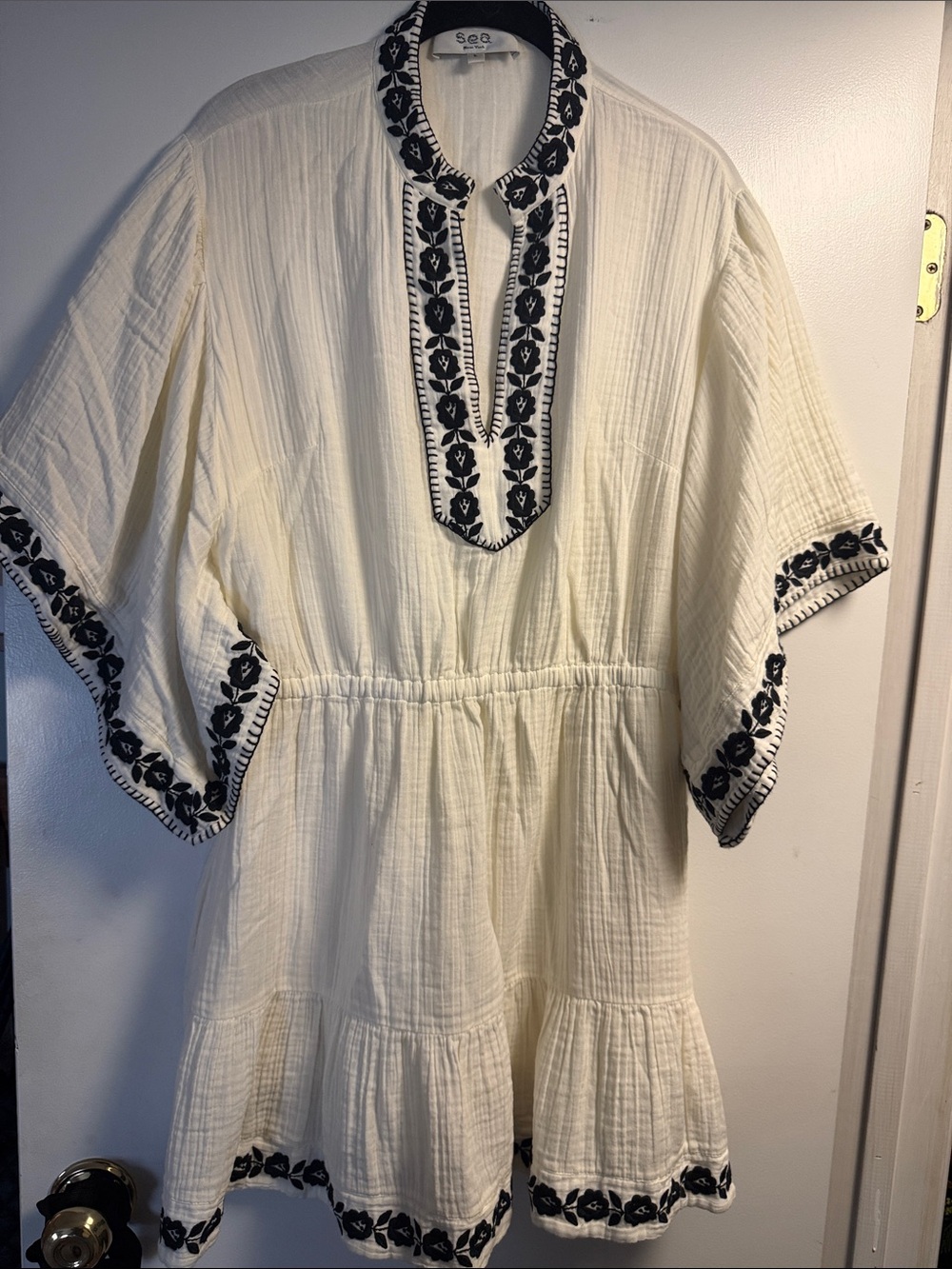 Sea New York Cream Swim Coverup Dress with Black Embroidered Trim